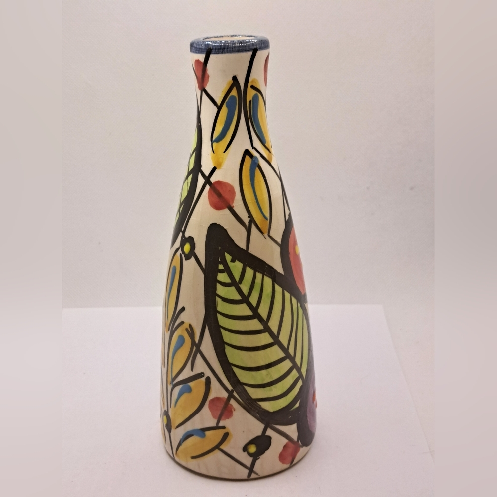 Hand Painted Vintage Floral Ivanros, Made in Spain Pottery Vase.